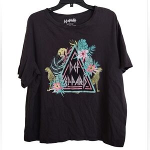 Def Leppard Multicolor Tropical Floral Logo Black Graphic Tshirt Size XL